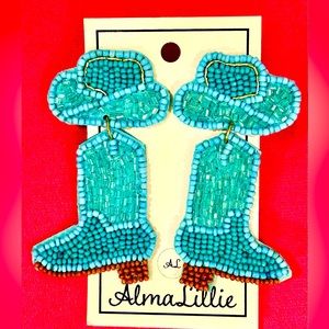 Turquoise Beaded Statement Cowboy Boot Earrings BRAND NEW